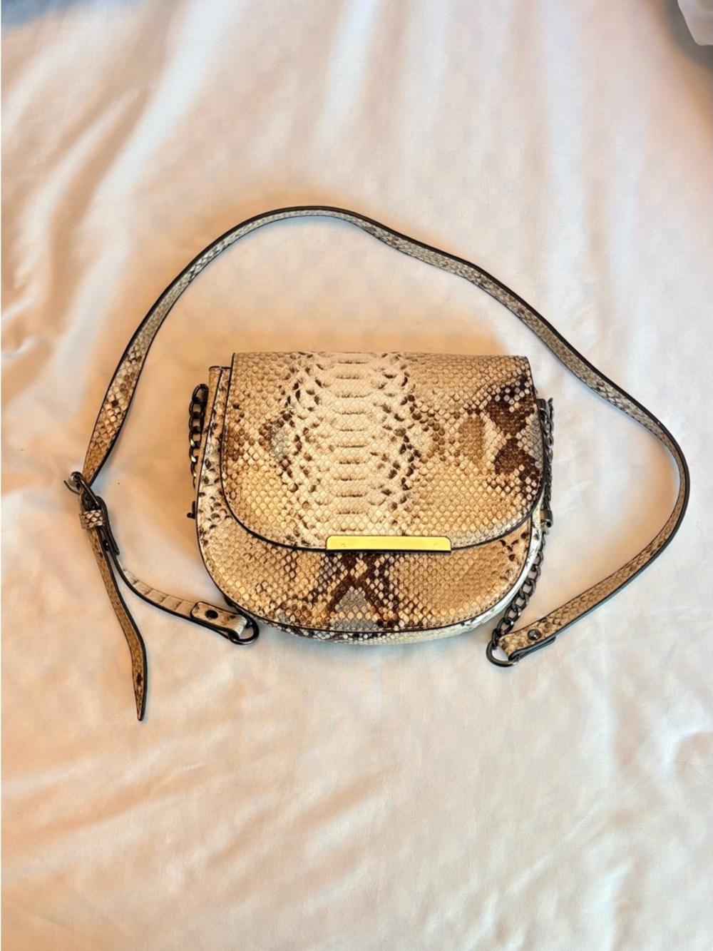 Ardene Snake-Print Crossbody Bag in Beige and Brown